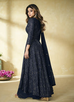 Blue Heavy Faux Georgette with Embroided Sharara Salwar Suit - Joshindia