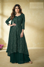 Green Heavy Faux Georgette with Embroided Sharara Salwar Suit - Joshindia