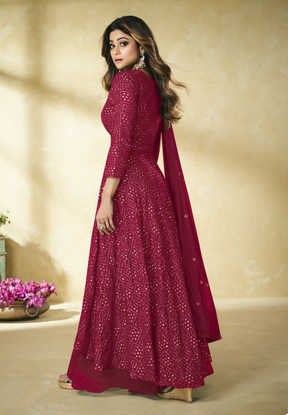 Pink Heavy Faux Georgette with Embroided Sharara Salwar Suit