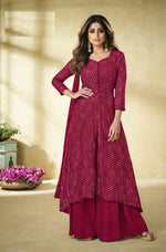 Pink Heavy Faux Georgette with Embroided Sharara Salwar Suit - Joshindia
