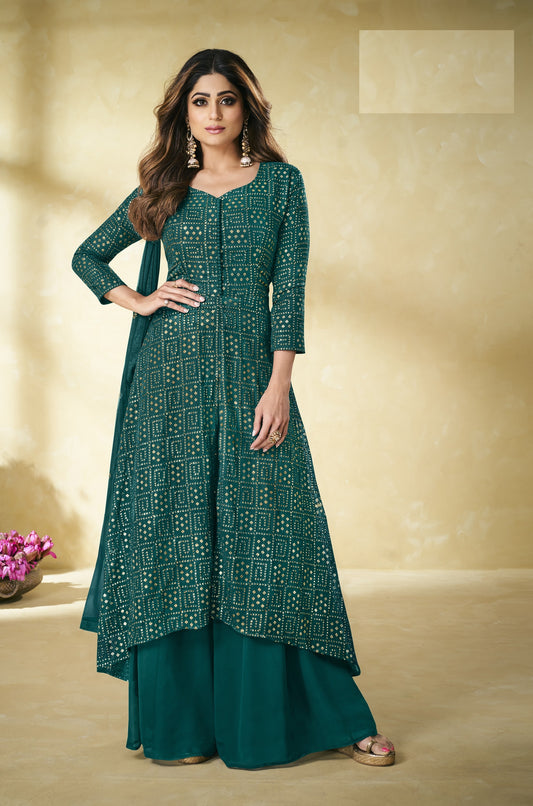 Light Green Heavy Faux Georgette with Embroided Sharara Salwar Suit