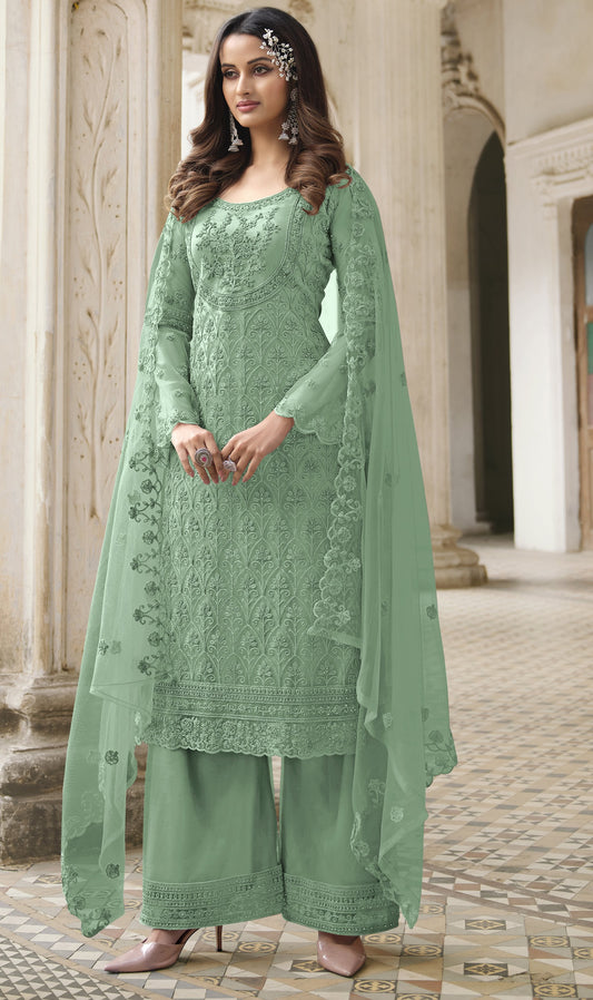Green Color Heavy Butterfly Net Embroided Salwar Suit