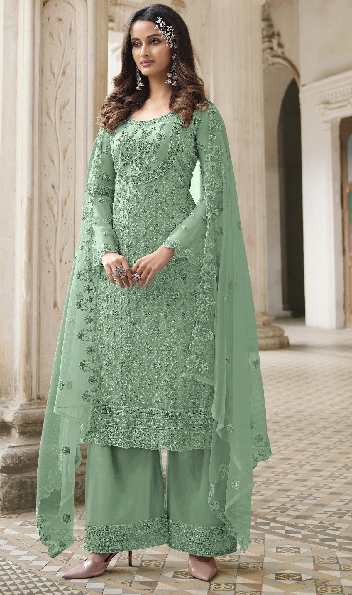 Green Color Heavy Butterfly Net Embroided Salwar Suit - Joshindia