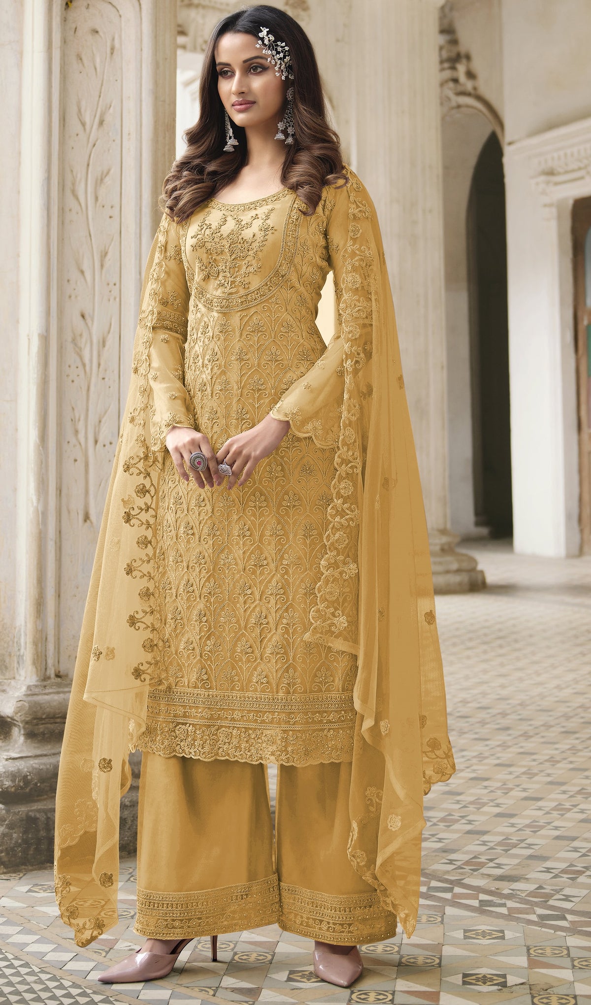 Yellow Color Heavy Butterfly Net Embroided Salwar Suit - Joshindia