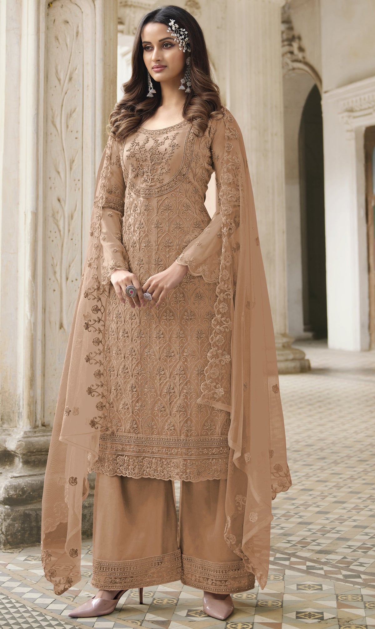 Beige Color Heavy Butterfly Net Embroided Salwar Suit - Joshindia