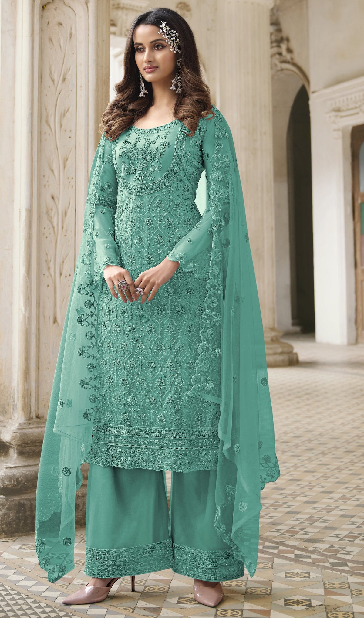 Bottle Green Color Heavy Butterfly Net Embroided Salwar Suit - Joshindia