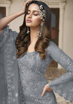 Grey Color Heavy Butterfly Net Embroided Salwar Suit - Joshindia