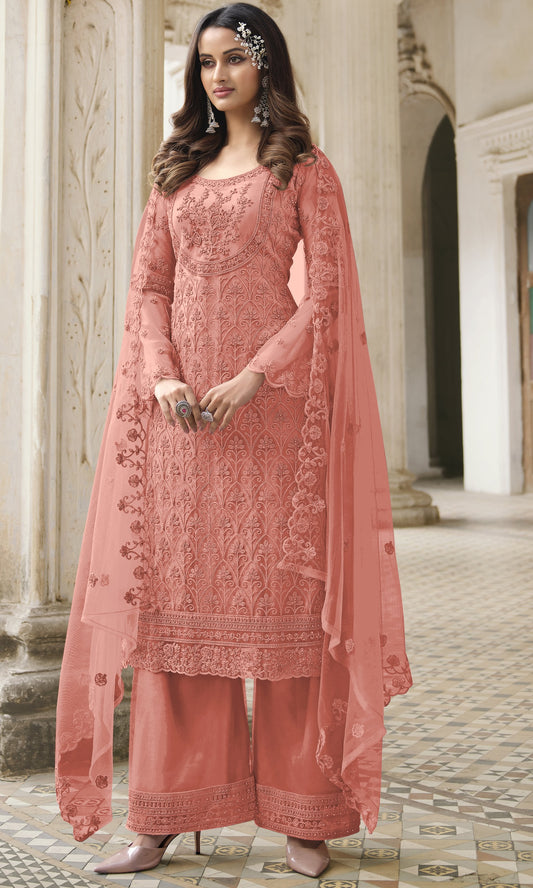 Peach Color Heavy Butterfly Net Embroided Salwar Suit