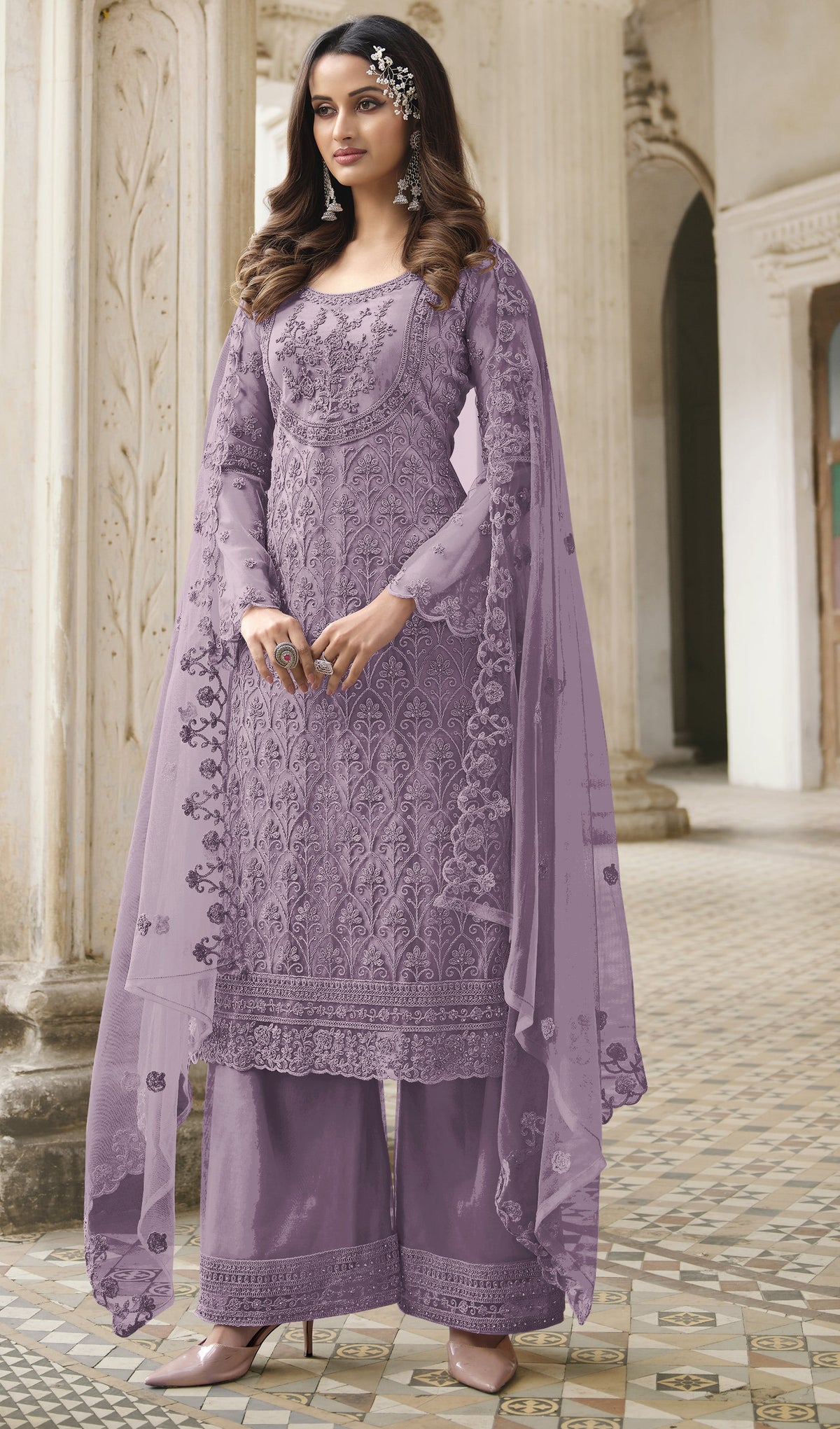 Purple Color Heavy Butterfly Net Embroided Salwar Suit - Joshindia