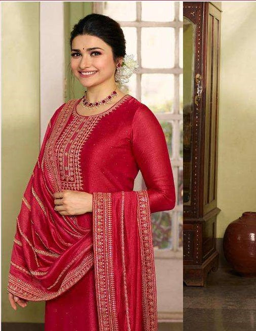 Red Color Silk Georgette Embroided Palazzo Suit - Joshindia