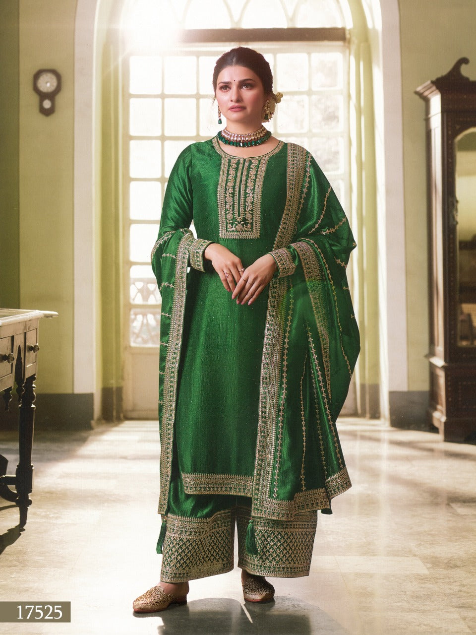 Green Color Silk Georgette Embroided Palazzo Suit - Joshindia