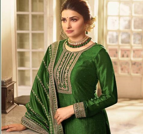 Green Color Silk Georgette Embroided Palazzo Suit
