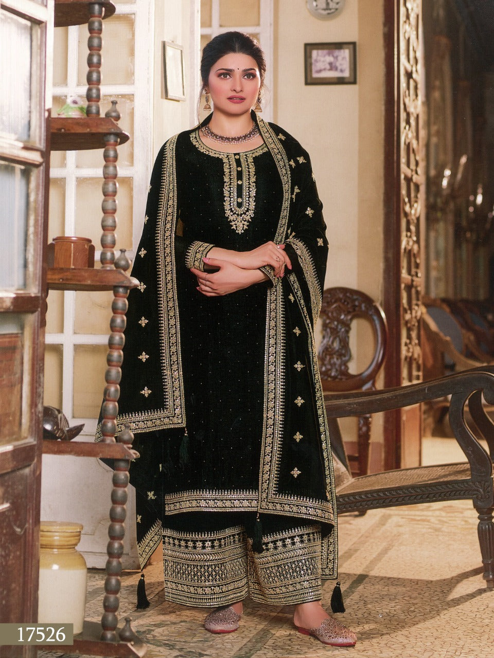 Black Color Silk Georgette Embroided Palazzo Suit