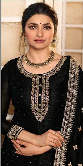 Black Color Silk Georgette Embroided Palazzo Suit - Joshindia