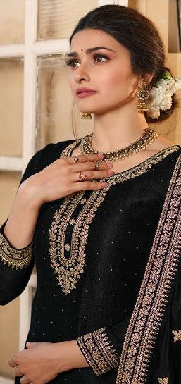 Black Color Silk Georgette Embroided Palazzo Suit
