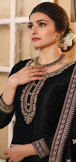 Black Color Silk Georgette Embroided Palazzo Suit - Joshindia
