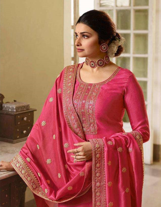 Pink Color Silk Georgette Embroided Palazzo Suit