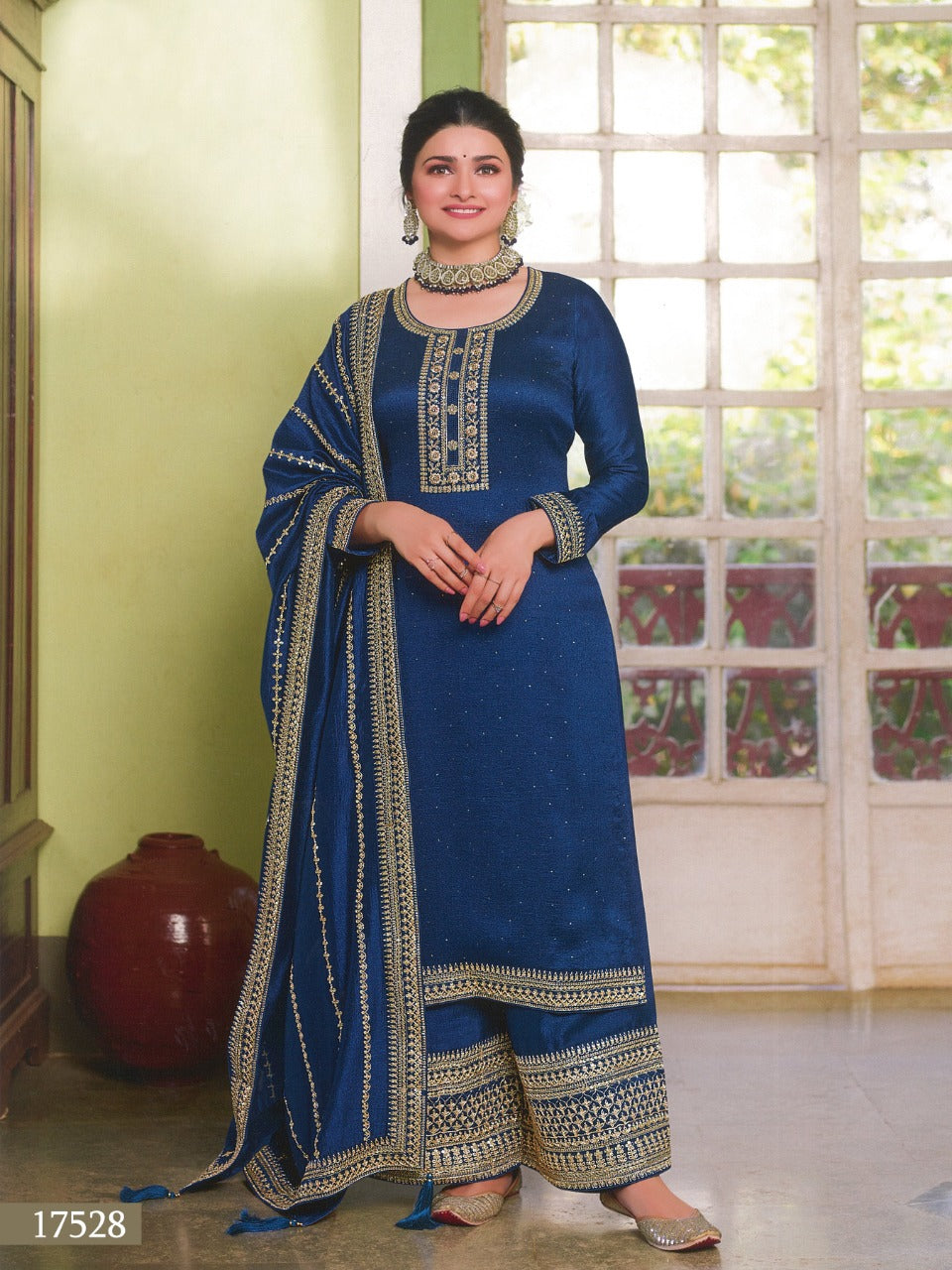 Blue Color Silk Georgette Embroided Palazzo Suit - Joshindia