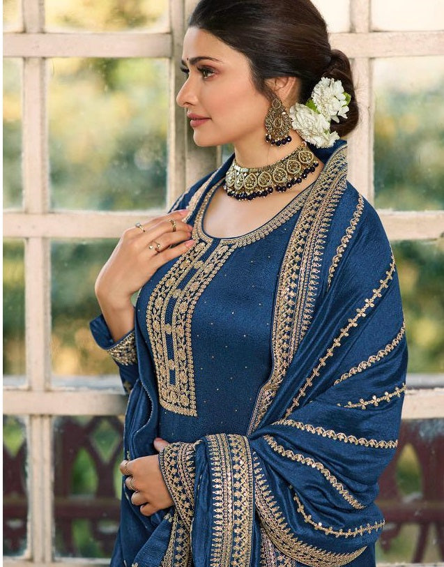 Blue Color Silk Georgette Embroided Palazzo Suit - Joshindia