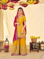 Yellow Color Faux Georgette Embroided Sharara suit - Joshindia