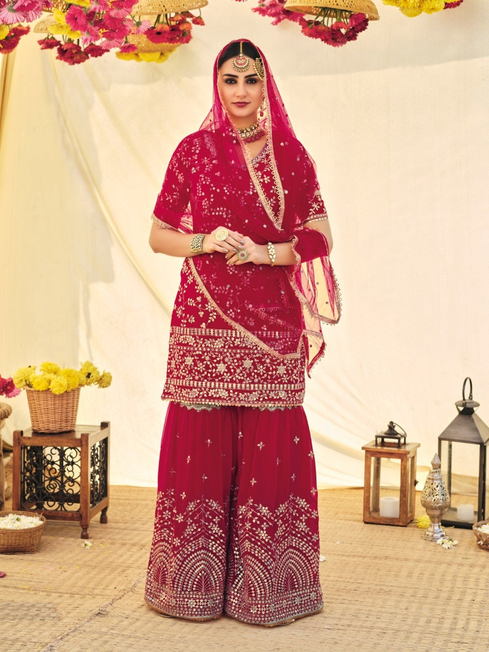 Rani Color Faux Georgette Embroided Sharara suit - Joshindia