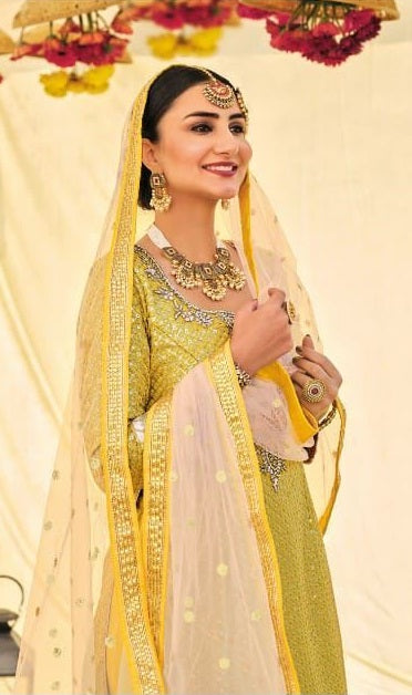 Light Yellow Color Faux Georgette Embroided Sharara suit