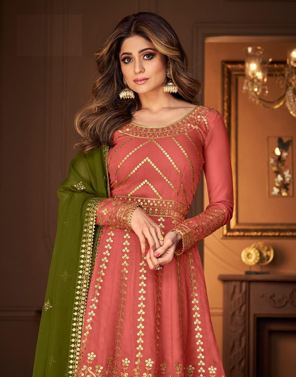 Orange Color Georgette Embroided Semi Stitched Ghaghra Suit - Joshindia