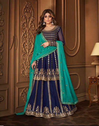Nevy Blue Color Georgette Embroided Semi Stitched Ghaghra Suit