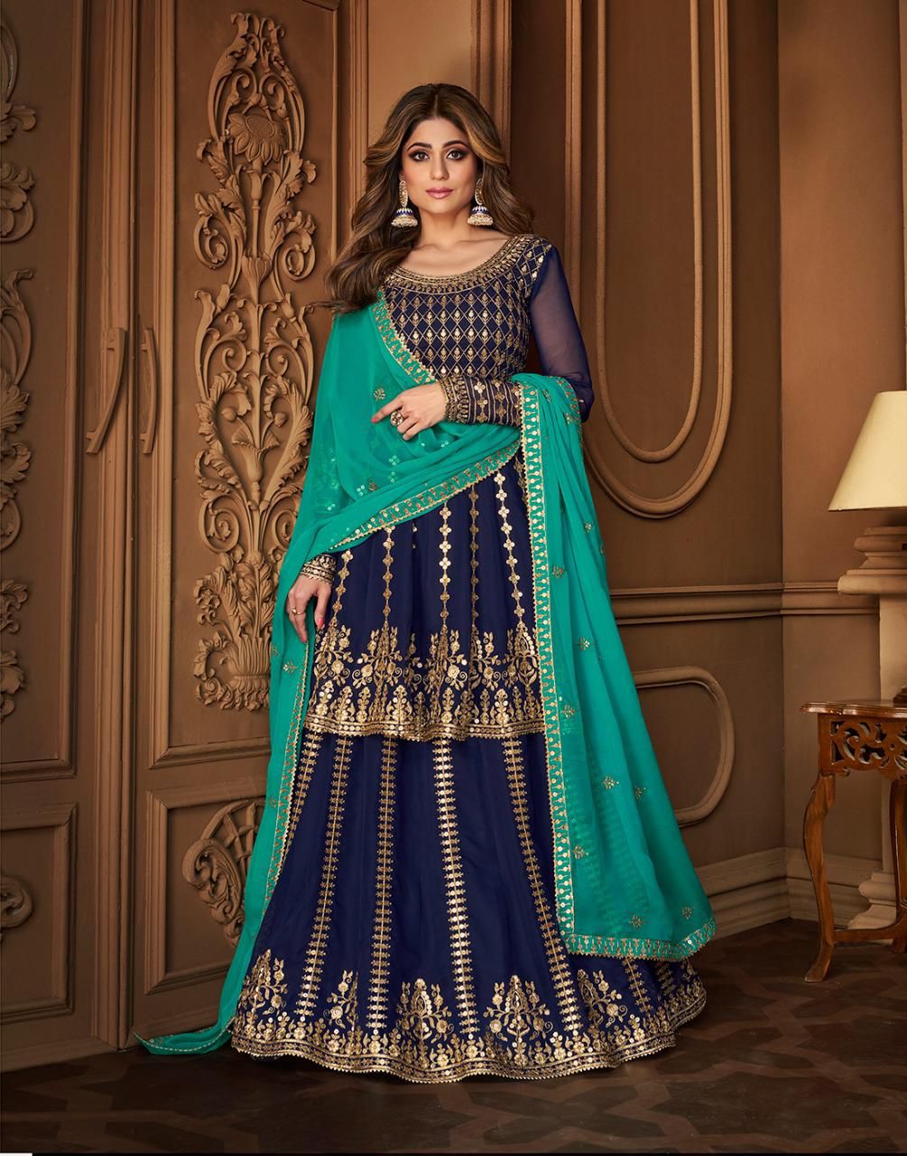 Nevy Blue Color Georgette Embroided Semi Stitched Ghaghra Suit - Joshindia