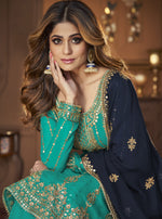 Bottle Green Georgette Embroided Semi Stitched Ghaghra Suit - Joshindia