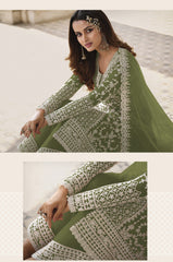 Green Color Heavy Butterfly Net With Embroided & Cording Work Palazzo Suit - Joshindia