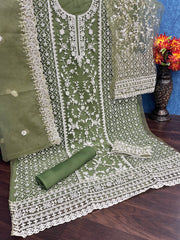 Green Color Heavy Butterfly Net With Embroided & Cording Work Palazzo Suit - Joshindia