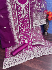 Purple Color Heavy Butterfly Net With Embroided & Cording Work Palazzo Suit - Joshindia