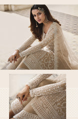 Beige Color Heavy Butterfly Net With Embroided & Cording Work Palazzo Suit - Joshindia