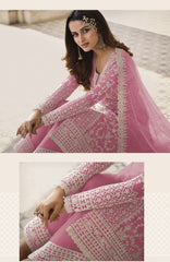 Pink Color Heavy Butterfly Net With Embroided & Cording Work Palazzo Suit - Joshindia