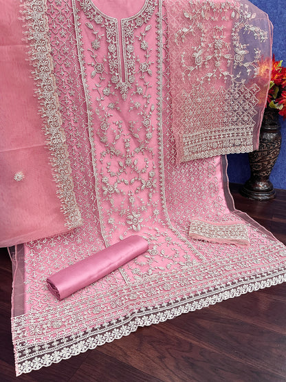Pink Color Heavy Butterfly Net With Embroided & Cording Work Palazzo Suit