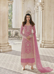 Pink Color Heavy Butterfly Net With Embroided & Cording Work Palazzo Suit - Joshindia