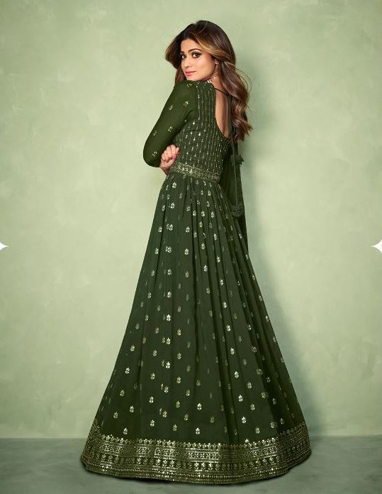 Green Color Georgette Front and Back Embroidery Work Anarkali Suit - Joshindia