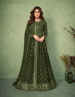 Green Color Georgette Front and Back Embroidery Work Anarkali Suit - Joshindia