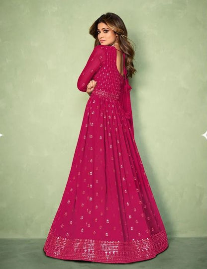 Pink Color Georgette Front and Back Embroidery Work Anarkali Suit