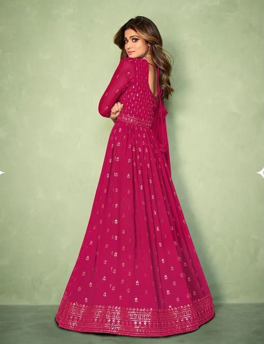 Pink Color Georgette Front and Back Embroidery Work Anarkali Suit - Joshindia