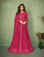 Pink Color Georgette Front and Back Embroidery Work Anarkali Suit - Joshindia
