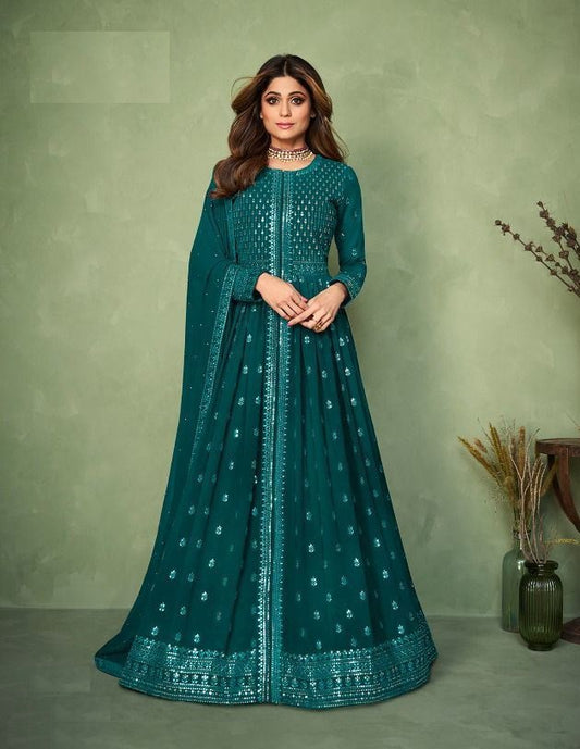 Rama Color Georgette Front and Back Embroidery Work Anarkali Suit
