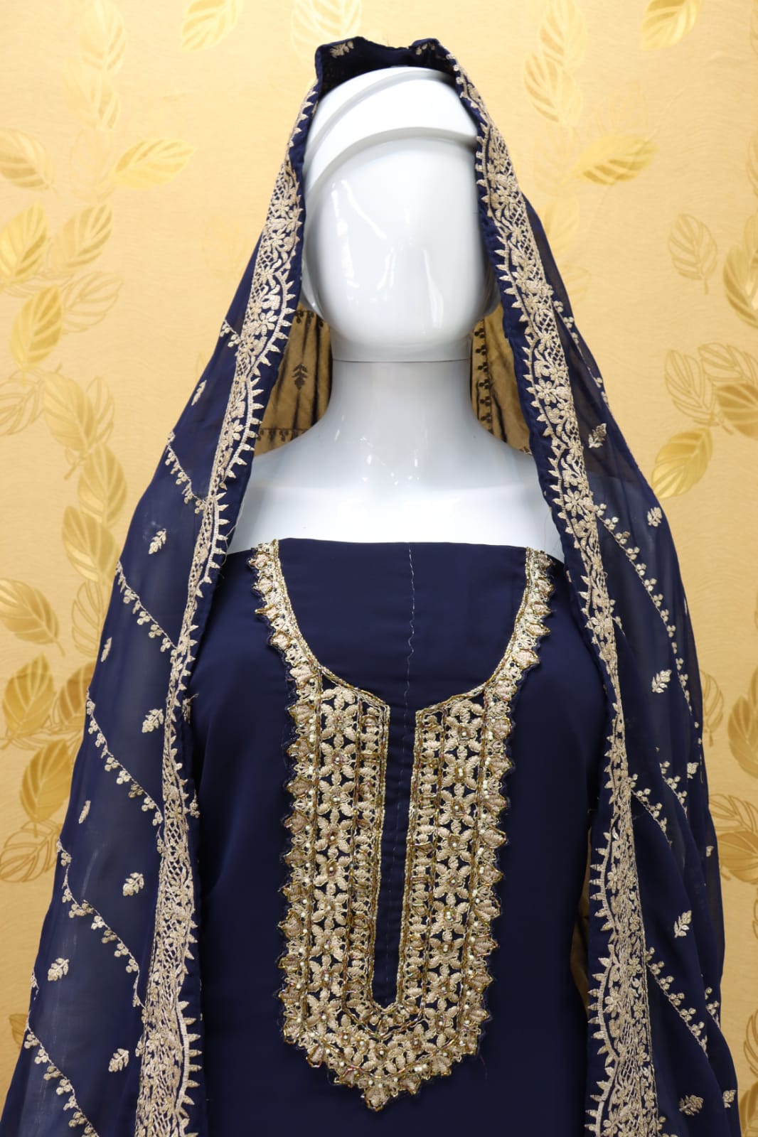 Navy Blue Color Faux Georgette With Embroidery Work Palazzo Suit - Joshindia