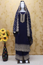 Navy Blue Color Faux Georgette With Embroidery Work Palazzo Suit - Joshindia