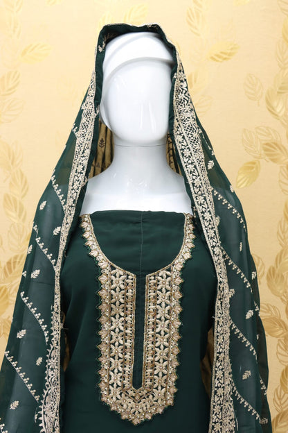 Green Color Faux Georgette With Embroidery Work Palazzo Suit