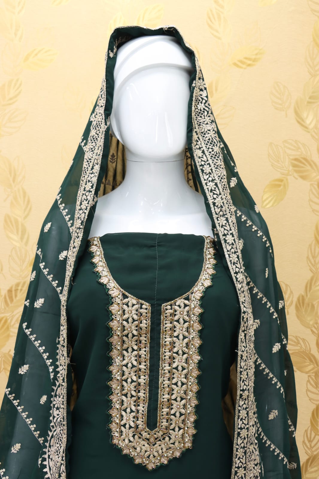 Green Color Faux Georgette With Embroidery Work Palazzo Suit - Joshindia