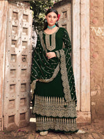 Green Color Faux Georgette With Embroidery Work Palazzo Suit - Joshindia