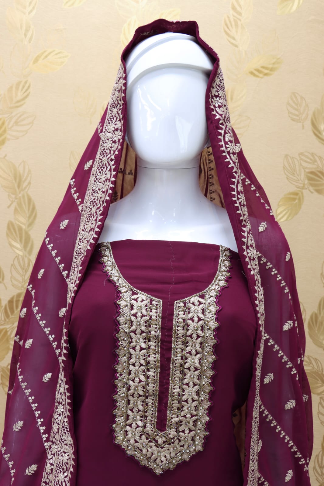 Purple Color Faux Georgette With Embroidery Work Palazzo Suit