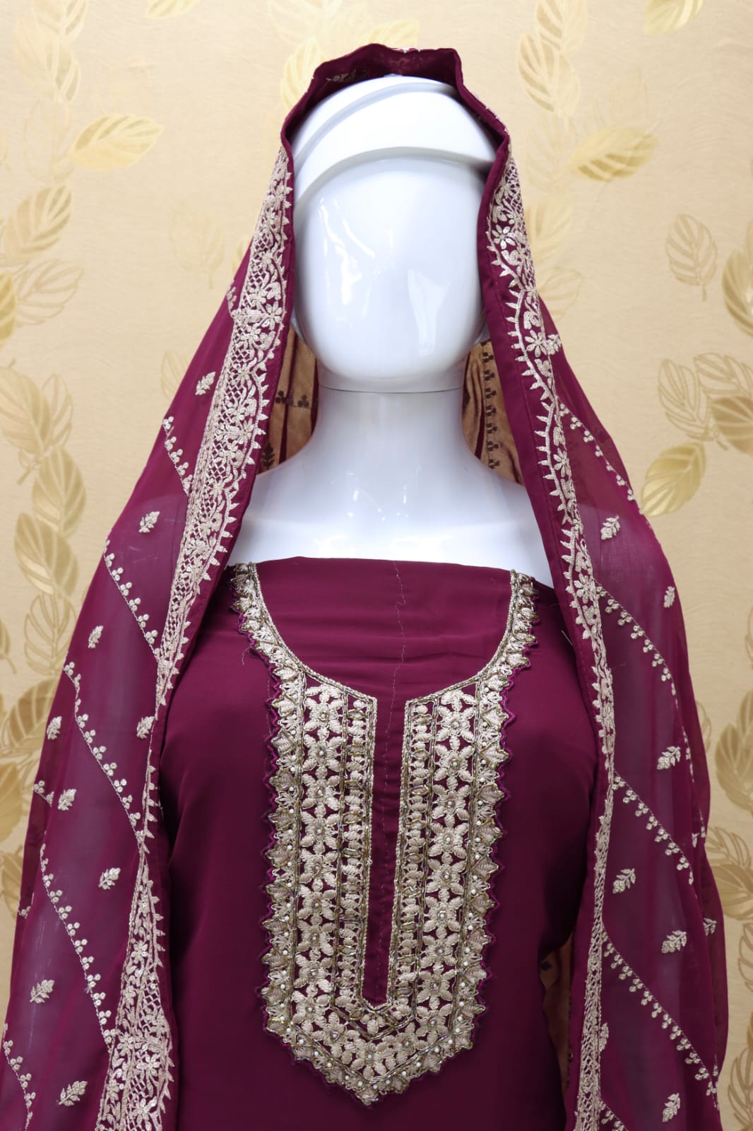 Purple Color Faux Georgette With Embroidery Work Palazzo Suit - Joshindia